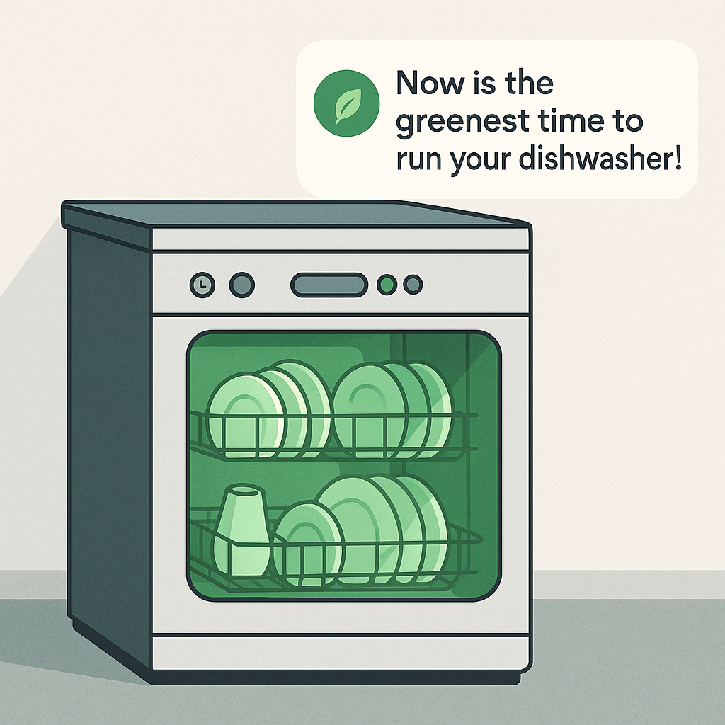 Example of a timely nudge: “Now is the greenest time to run your dishwasher!”