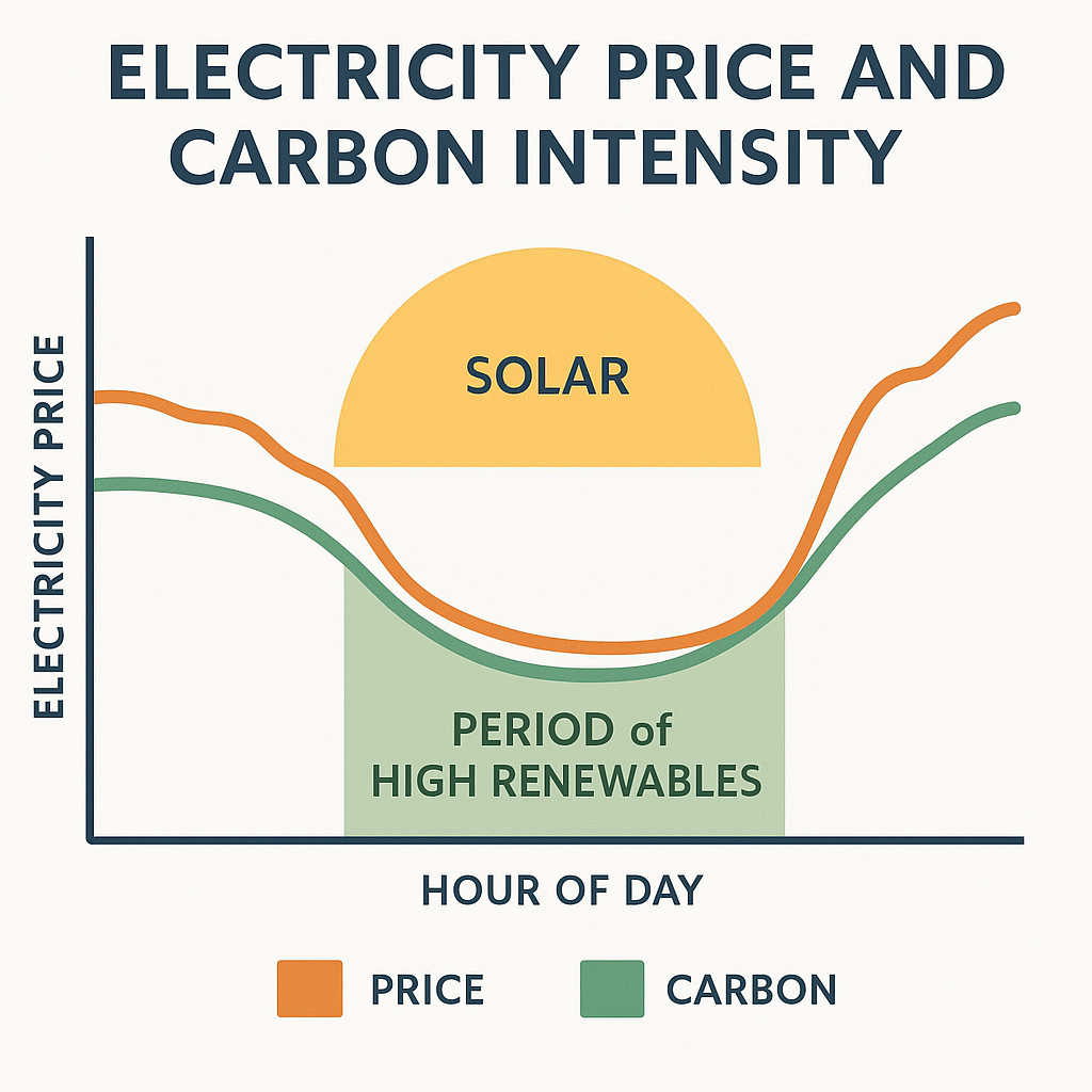 Electricity price and carbon intensity by time of day